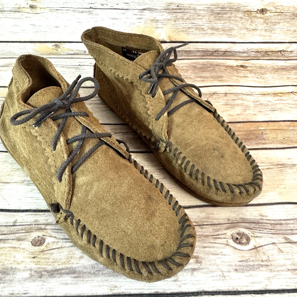 Minnetonka Womens Brown Suede Lace Up Southwestern Mocassin Booties 8.5
